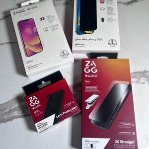 elite set of 3 glass Zagg for iPhone and one lens...